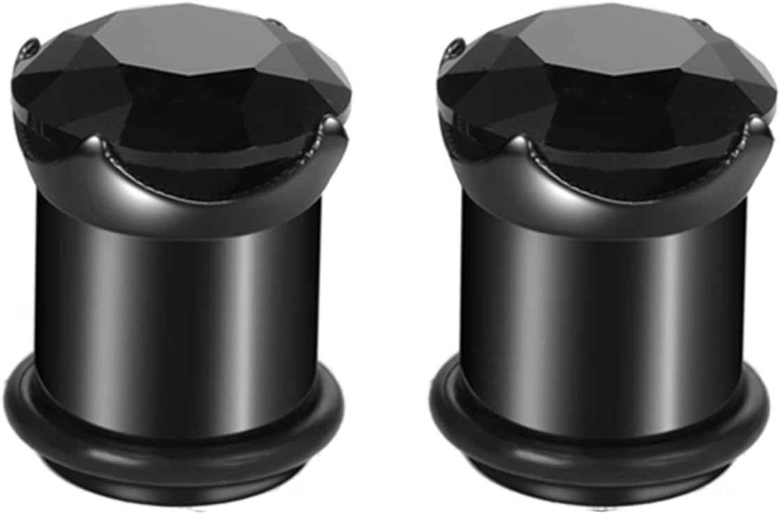 Beydodo 2PCS Gauges for Ears Stainless Steel, Plugs and Tunnels for Men Multiple Sizes Body Piercing Jewelry for Women with Cubic Zirconia
