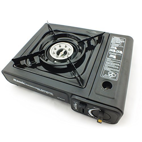 Rsonic Schwarz Gaskocher mit Alu kochfeld ohne gas kartuschen ★ geeignet für für Garten, Terrasse, Picknick, Ersatz Ofen bei Stromausfall, Camping
