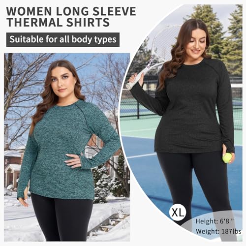 Soneven Long Sleeve Running Top Womens with Thumb Hole Compression Thermal Base Layer Ladies Fleece Tops T Shirt Lightweight Sport Yoga Top Quick Dry for Workout Hiking Skiing - Image 5