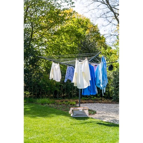Image of Brabantia Lift-O-Matic Outdoor 4 Arm Clothesline (164 ft /O 1.8 inch) Height Adjustable, Folding Clothes Drying Rack + Ground Spike, Cover + Bag of Clothespins (Anthracite)