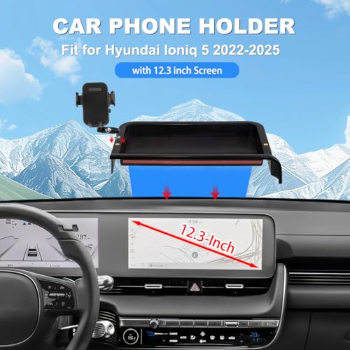 Image of Car Phone Holder Compatible with Hyundai Ioniq 5 2022-2025 Accessories 12.3-Inch Screen Fixed Clip, Cell Phone Mount with Dash Tray Center Console Organizer Hands-Free 360 Rotation