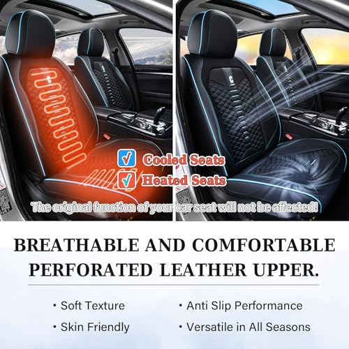 Image of Coverado Car Seat Covers Full Set, 5 Seats Universal Seat Covers for Cars, Breathable Fabric Faux Leather Auto Seat Cushions, Front and Rear Seat Protectors Fit for Most Cars, Black& Blueline