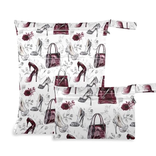 Coikll Wet Dry Bags for Cloth Diaper 2 Pack Waterproof Yoga Gym Bag for Swimsuit Wet Clothes Baby Items-?High Heels and Roses?