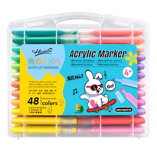 Image of Shopiable Store Acrylic Paint Marker Set - Waterproof, Quick Dry, Multi-Surface (Canvas, Glass, Wood, Rock) - Fine Tip 3.5mm - Non-Toxic Art Markers for Kids & Adults (48)