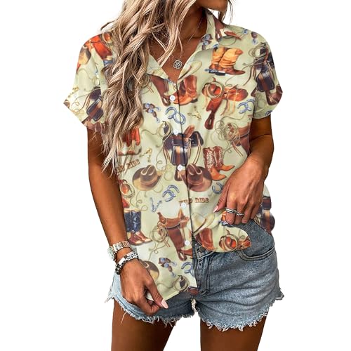 Western Shirt for Women Cowgirl Shirts Boho Graphic Button Down Country Concert Outfits Retro Cowboy Clothes Tops