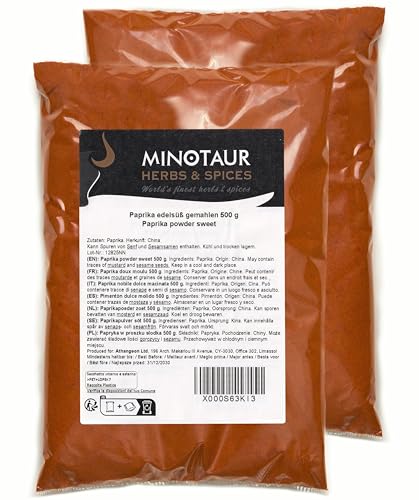 Minotaur Spices | Pimentón dulce molido, polvo de pimentón suave | 2 x 500g (1 kg)