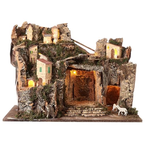 Holyart Belén Natividad 10 cm Pueblo Luces 45X60X35 cm, con estatuasAnchura: 60 cm|Altura: 44 cm|Profundidad: 34 cm|Altura estatuas: 10 cm