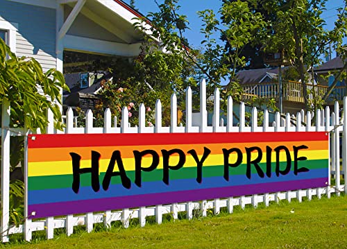 Nepnuser Happy Pride Outdoor Banner Pride Month LGBTQ+ Fence Banner Parade Front Yard Garden Decoration Sign