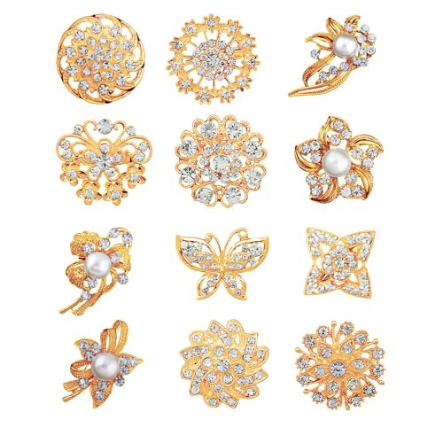 12pcs Lot Crystal Rhinestone Wedding Brooches Pins Bouquet Flowers