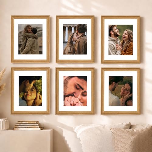 Image of Art Street Wooden Photo Frame for living room, Aesthetic Cave Design Photo Frames for Photograph, Art Work, Certificates Set of 6 (12x16 Inch, Wood Brown)