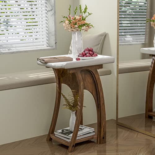 Lonyke French Country Tray Top End Table, Farmhouse Cottagecore Accent Side Table For Family, Living Room, Boho, White&Brown… #TOP5