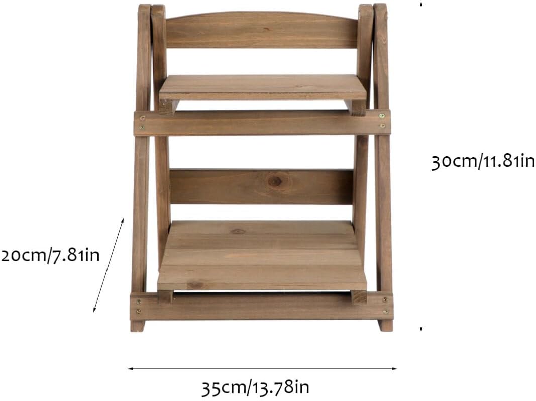 Cabilock Retro Wooden Pot Rack Multi-Layer Shelf Bookshelf Folding Plant Stand Home Office Decor