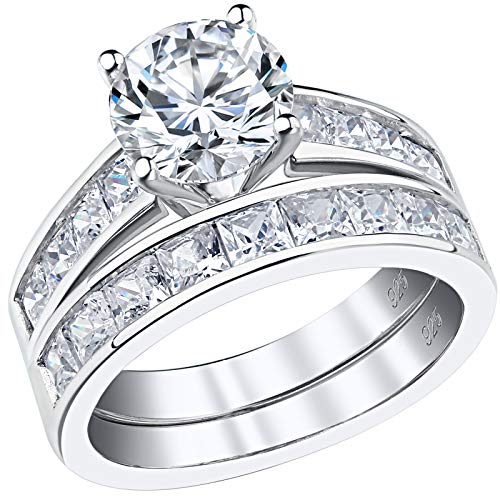 SHELOVES 2.7Ct Round Princess Cut Cz Engagement Wedding Rings Womens Sterling Silver Bridal Set Sz 9