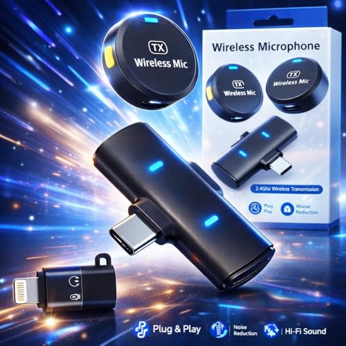 Image of Wireless Lavalier Microphone with Type-C Receiver, Plug & Play Clip-On Mic for Mobile, Noise Reduction, Rechargeable TX, Vlogging, YouTube, Interview, Online Class,Instagram Reels