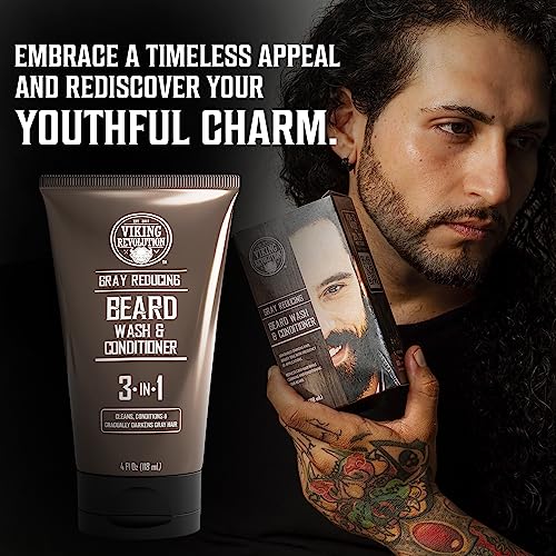 Viking Revolution VRGRAYRSC1PK Mens Beard Dye For Men Dark Brown - Grey Reducing Shampoo Beard Coloring thumb #5