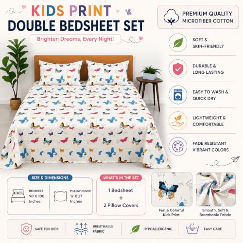 Image of COZY FURNISH Microfiber Cotton Double Bedsheet Set, 90 x 100 Inches with 2 Pillow Covers, Soft Durable and Comfortable Bed Linen for Home