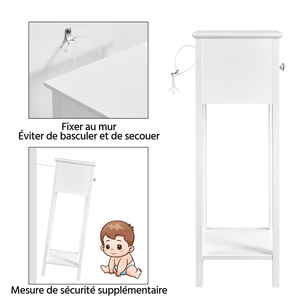 Yaheetech Table de Chevet Blanche, Table d'Appoint Haute Étroite, 1 Tiroir 1 Éagère, 25 x 25 x 70 cm Bout de Canapé Salon Chambre