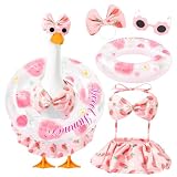 Batfsm Summer Porch Goose Outfit with Sunglasses and Swim Ring for 23" Goose Statue Hawaiian Bikini Goose Outfits Porch Goose Clothes Costume for Garden Lawn Yard Decor(Strawberry)