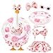 Batfsm Summer Porch Goose Outfit with Sunglasses and Swim Ring for 23" Goose Statue Hawaiian Bikini Goose Outfits Porch Goose Clothes Costume for Garden Lawn Yard Decor(Strawberry)