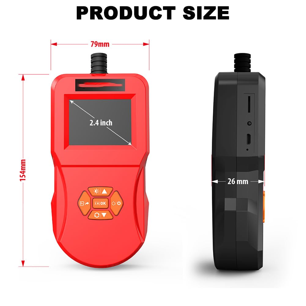 Telecamera per Endoscopio Illuminata da 2,4 Pollici con Telecamera IP67 da 8 Mm, 8 Luci LED Regolabili, Telecamera di Ispezione Portatile con Batteria da 800 mAh