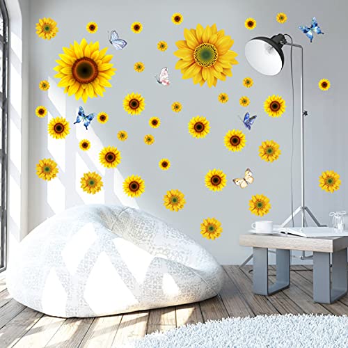 Vinilos decorativos de girasol y mariposa 3D, 44 piezas miniatura 3