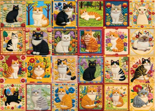Rompecabezas para adultos de 1000 piezas, collage bordado de gatos adorables, 27.56 x 19.7 pulgadas
