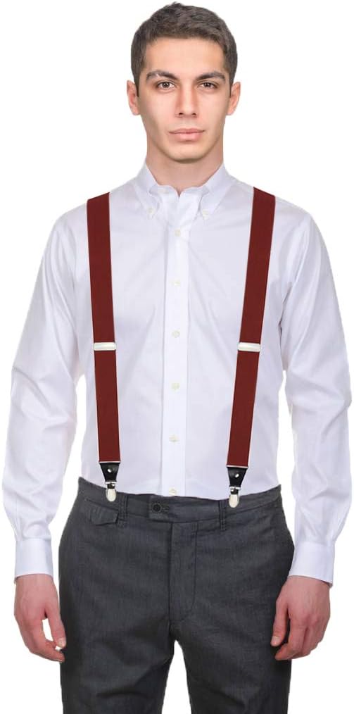 Moulen Men's Y-Back 1.4 Inches Wide 4-Clips Adjustable Suspenders - Image 4