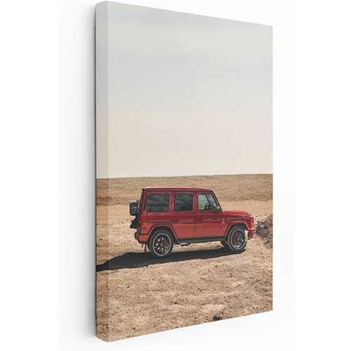 Wall Art Car Mercedes Red G-wagon In The Desert - 1 Print Painting [Canvas Framed - 36x24 inch]