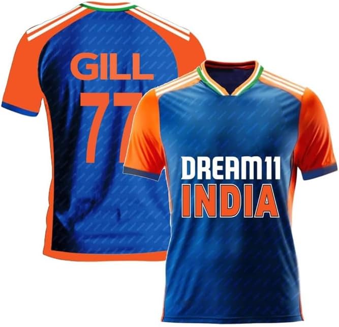 Shubman Gill 77 Sports T20 Cricket Team Official Half Sleeve Jersey Tshirt 2024 for (Men,Kids,Boys)