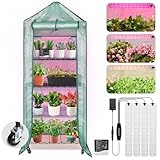 DazSpirit Mini Indoor Greenhouse with Grow Light, Portable 4-Tier Plant Stand with PVC Cover, Adjustable Shelves & Thermohygrometer for Seed Starting & Plant Growth, 70 x 23 x 19'', 32W Grow Light