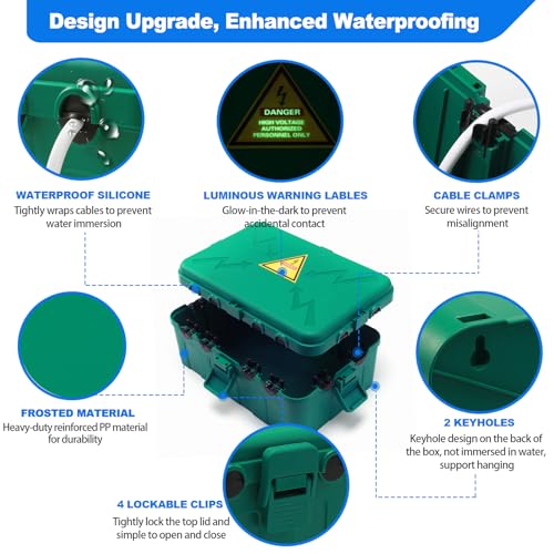 Image of Hrensaw Large Outdoor Electrical Box(12.5x8.5x5inch),IP54 Waterproof Outdoor Outlet Covers,Weatherproof Extension Cord Covers Protect Outlet,Plug,Timer,Power Strip,Holiday Light,Green