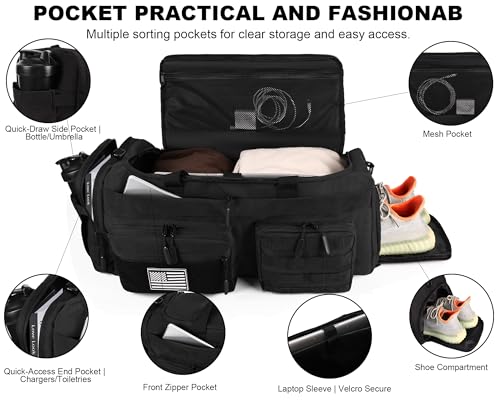 LHI 50L Tactical Duffle Bag for Men, 3-in-1 Gym Duffle and Backpack, Shoe Compartment, Laptop Sleeve and MOLLE, Carry-On Travel Weekender and Overnight Bag – Black - Image 5