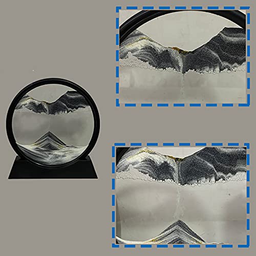 Hyugf Moving Sand Art Picture Decor, 3D Deep Sea Sandscape Liquid Motion, Round Glass Frame Display Flowing Sand Relaxing Gift For Kids Adults Home Office Work Desktop Decoration Toy (Black, 7") #TOP1