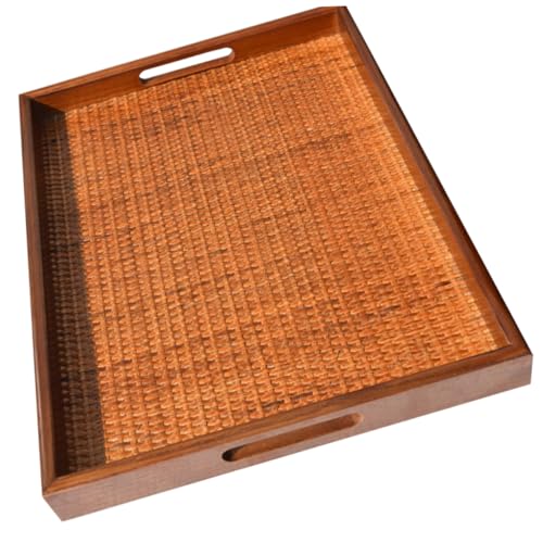 GRIRIW Elegant Tea Tray Rectangular Serving Tray Wood Decor for Dinner Party Wedding