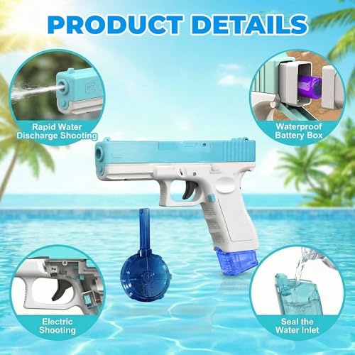 Image of Kidology Powerful Electric Water Guns Holi Pichkari for Kids and Adults, Range Up to 25-32 Ft with Two Water Reservoirs (Magzine + Barrel), Water Game for Pools and Beaches