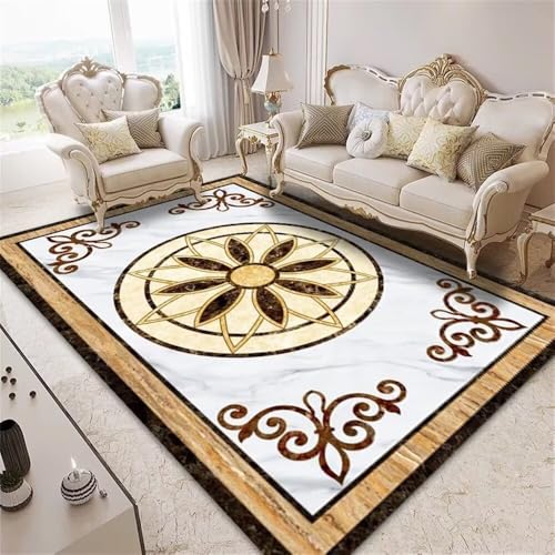 Tapis de Salon Jaune Fleur 180X250cm Dentelle Chic Déco - 2