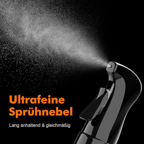 GRIFEMA Sprühflasche 200ml Schwarz - Wasserzerstäuber mit 0,2mm Präzisionsdüse und Lichtschutz - Lichtundurchlässiger Feinzerstäuber für Haarpflege, Kosmetik und Pflanzen - BPA-freie Spritzflasch