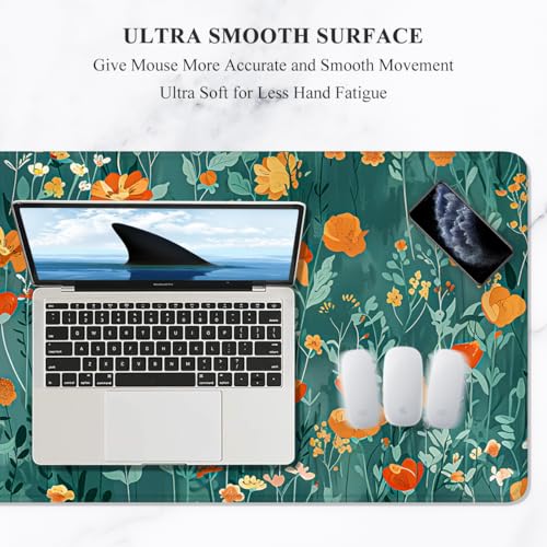 Image of Auhoahsil Desk Mat, Ultra Large Mouse Pad, XXL Gaming Mousepad, Pretty Desk Pad, Big Extended Full Size Desktop Desk Matt for Keyboard, Laptop & Computer, 35.5 x 15.7 in, Green Flowers