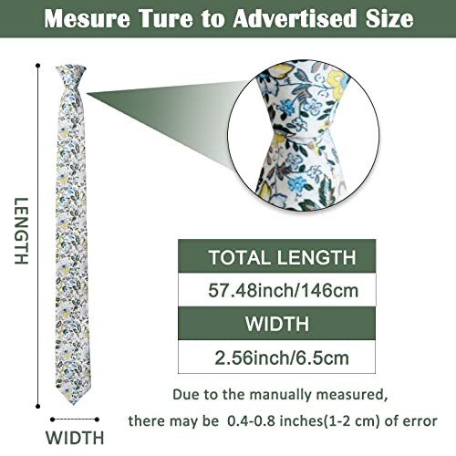 Image of Mantieqingway Men Skinny Tie Cotton Floral Necktie for Wedding Groomsmen Tie