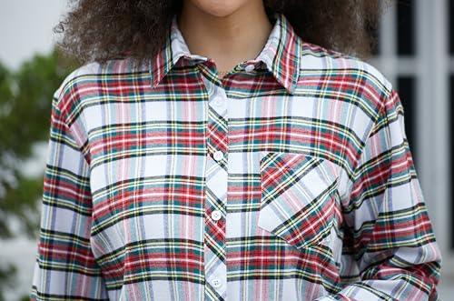 Image of SANGTREE Women and Girls Long Sleeve Flannel Casual Button Down Plaid Shirt