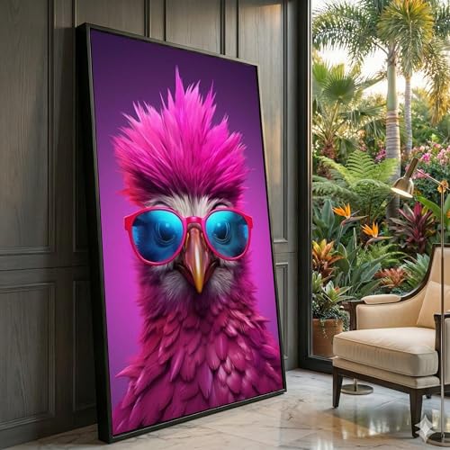 Impression sur toile oiseau rose funky à lunettes tableau décoration murale 30x50cm