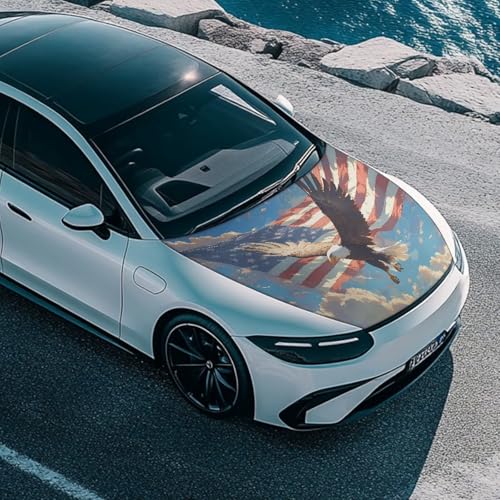 Image of American Flag Sky Eagle Design Car Hood Cover Protector Car Hood Flag 4th of July Patriotic Decorations Waterproof Sun-Proof Stretchable Automotive Exterior Accessories