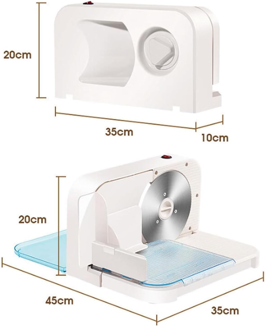 Cortador eléctrico de carne, 150 W con hoja de aleación de acero, grosor ajustable de 1 a 15 mm para delicatessen, queso, verduras, pan y carne de res, diseño plegable para una fácil limpieza y
