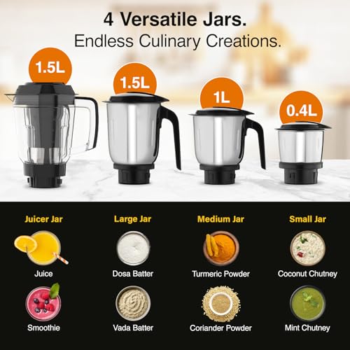 Image of V-Guard Precia NX Juicer Mixer Grinder 750 W (New Launch) | 3-Year Motor Coverage | 4 Versatile Jars | Juicer, Large, Medium & Small | Compact ABS Body | SS Rust-Resistant Blades