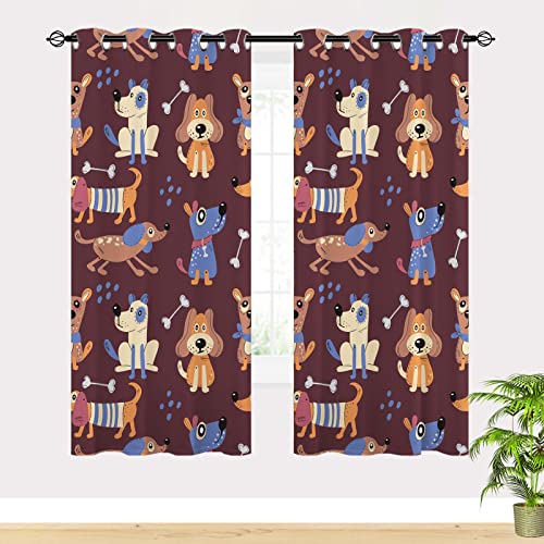 ANHOPE Kids Dog Curtains - Boys Girls Cartoon Animal Scandinavian Style Print Pattern Grommet Thermal Insulated Blackout Window Drapes for Children Toddler Nursery Baby Bedroom 2 Panels W29.5 x L65