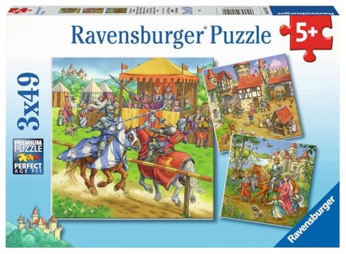 Ravensburger Kinderpuzzle - 05150 Ritterturnier im Mittelalter - Puzzle für Kinder ab 5 Jahren, mit 3x49 Teilen