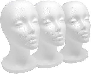 12" 3 Pcs Styrofoam Wig Head - Tall Female Foam Mannequin Wig Stand and Holder for Style, Model And Display Hair, Hats and Hairpieces, Mask - for Home, Salon and Travel