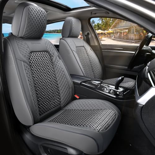 Image of Coverado Car Seat Covers Full Set: Breathable Leather Seat Covers for Front & Rear Seats, Waterproof Car Seat Protector, Universal Fit for Most Cars SUVs Trucks, Gray