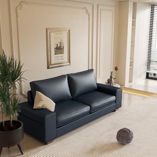 Image of Valthie Faux Leather Couch, Mid Century Modern Comfy Loveseat Sofa with Wide Arm, Side Pockets, Solid Wooden Frame for Office, Living Room and Bedroom, 3 Seater (Blue, 88.58 inches)