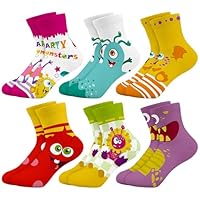 Queenshin Kids Girls Ankle Socks Age 2-11 Years Cute Colorful Monsters Novelty Funny Silly Cartoon Casual School Socks Gifts for Children Breathable Soft 6 Pairs